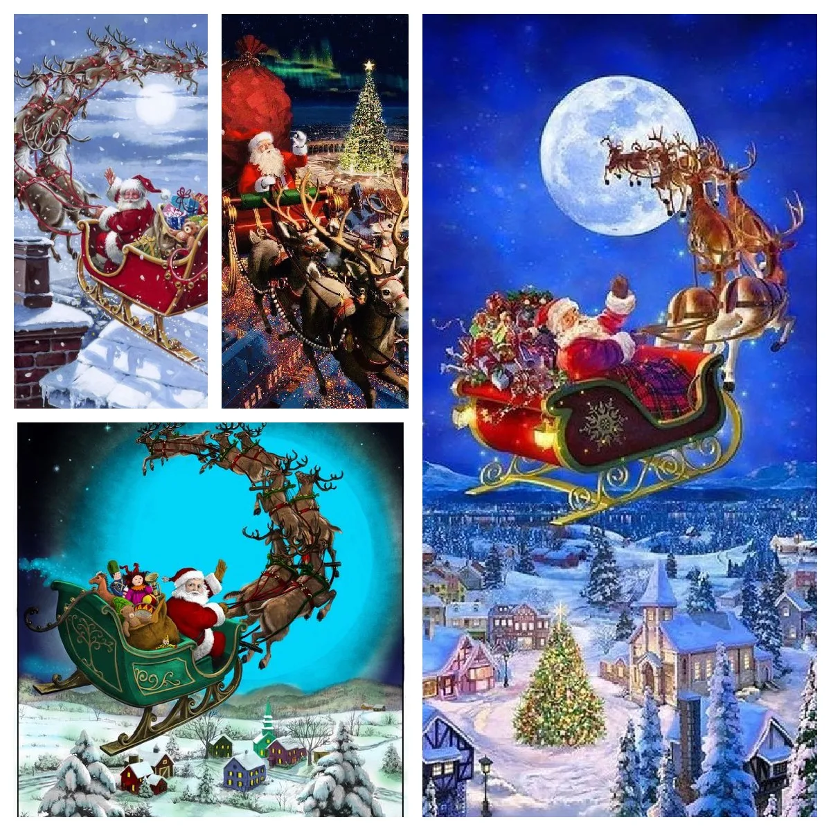 

seamless photo backdrop christmas moon reindeer sleigh santa claus snow pine tree cottage photography background quality vinyl