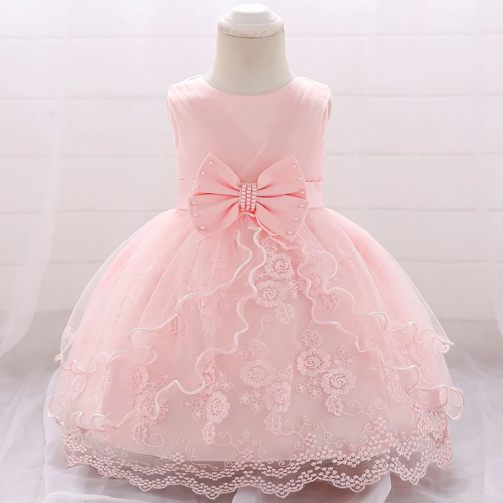 

2022 Pink White Baby Girl Dress 1st Birthday Costume Kids Clothes Child Clothes Christening Princess Dresses Evening Clothing