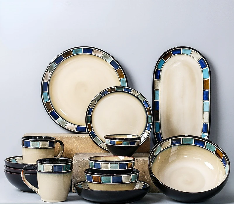 

Набор посуды в американском и западном стиле, керамическая тарелка для стейка, итальянская тарелка для макаронных изделий, бытовая миска дл...