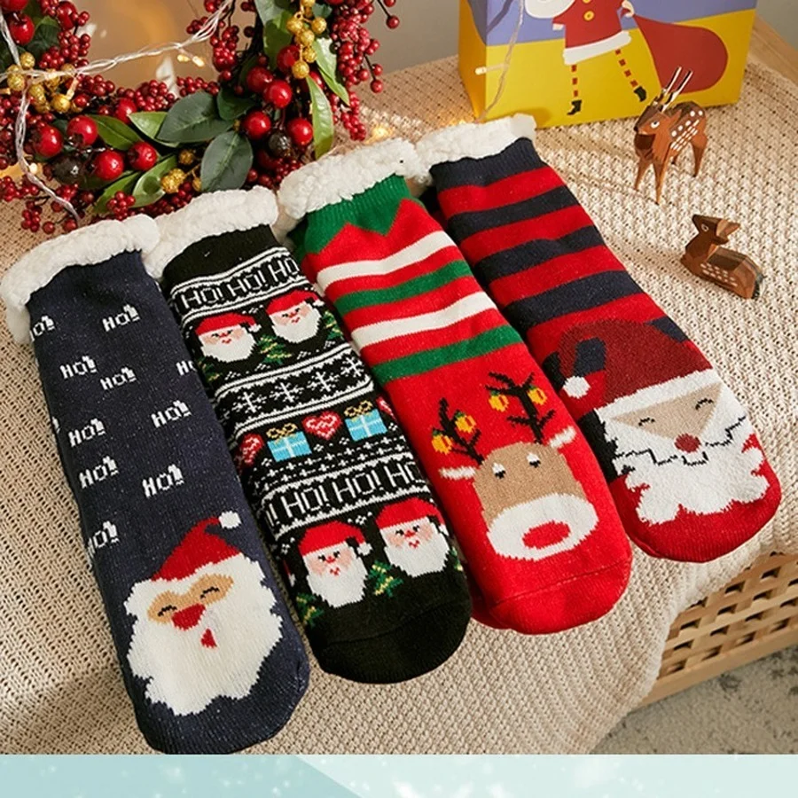 Dog Fuzzy Socks Cartoon Winter warm Non slip Sleeping Fluffy Kawaii Cute Funny Female Womens Floor Slipper Sock Christmas Gift