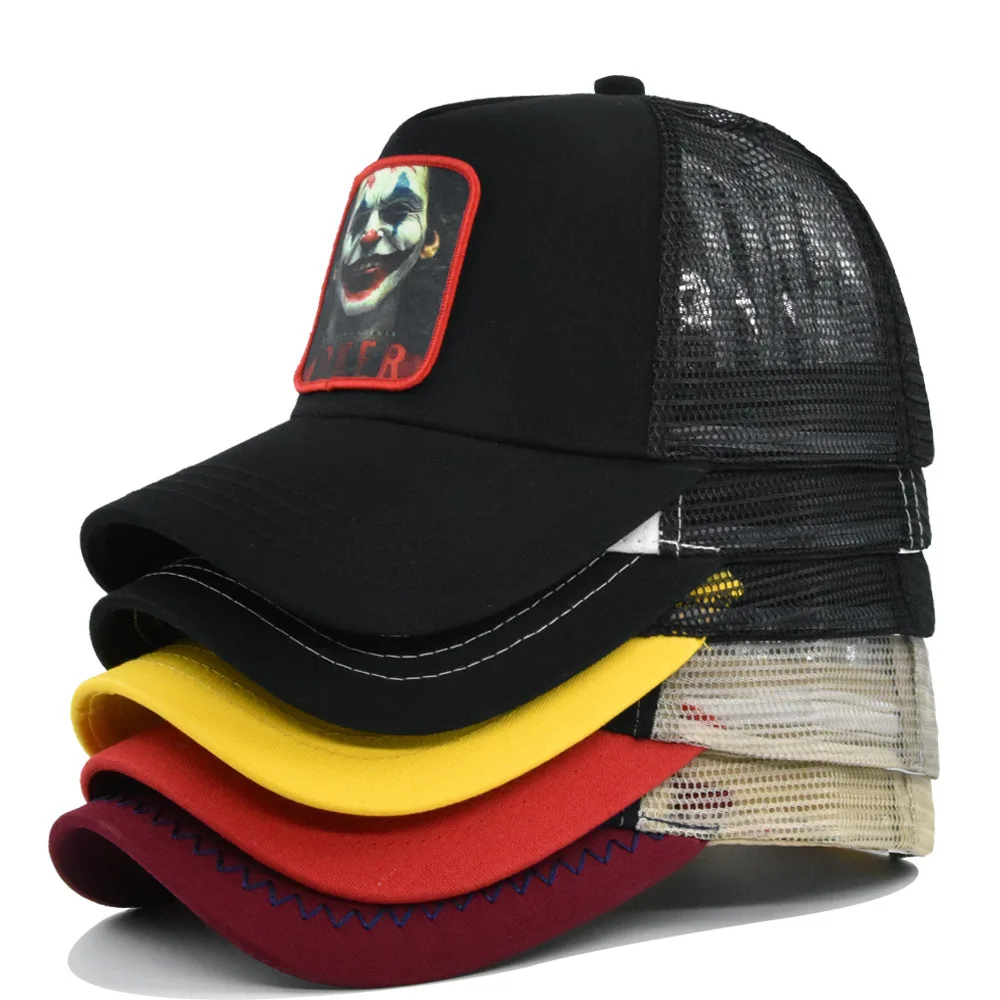 

Men Cotton Mesh Hat Baseball Caps for Women Cartoon Joker Embroidery Snapback Hip Hop Hat Summer Breathable Dad Mesh Trucker Hat