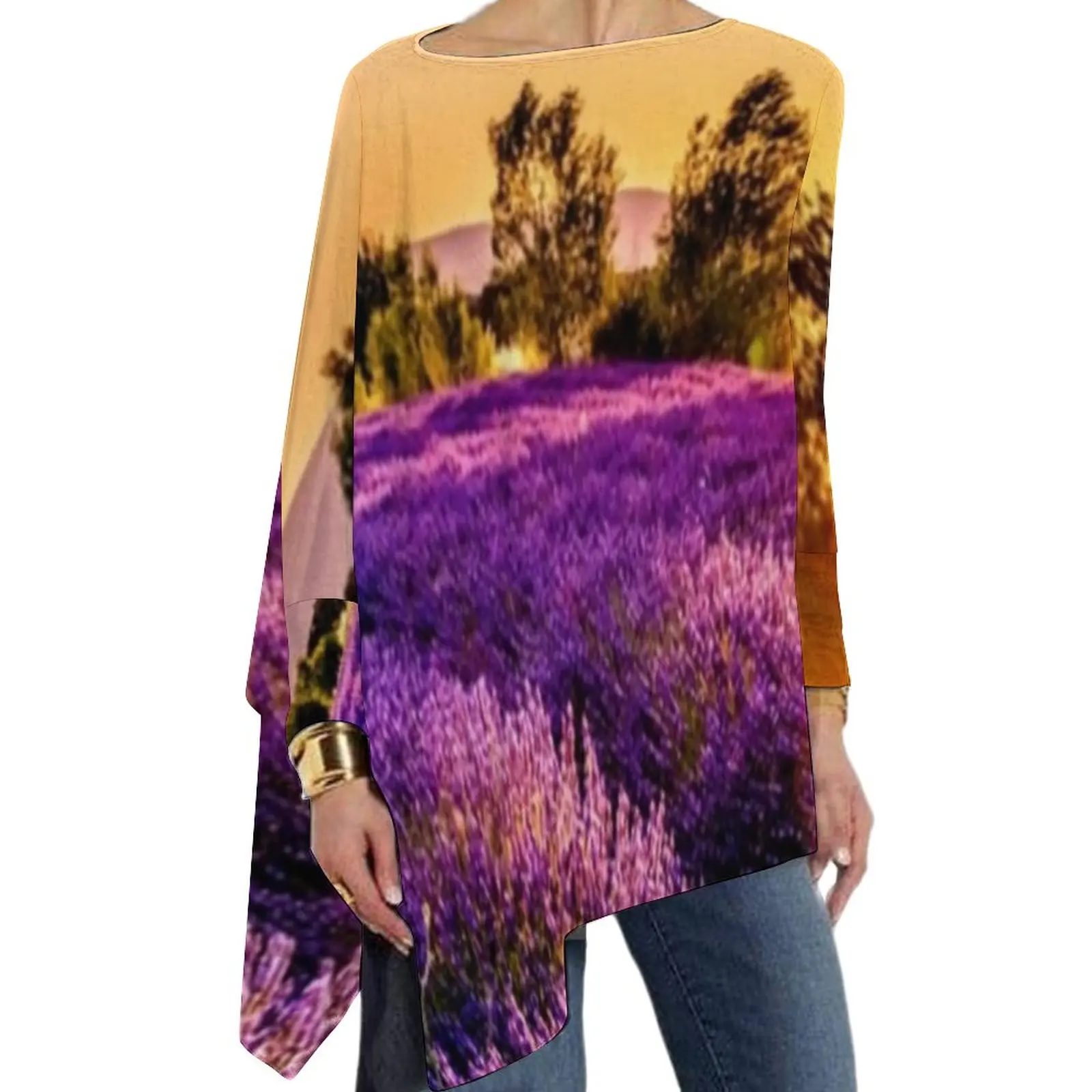 

Женская футболка с принтом лаванды, Повседневная Свободная футболка с длинным рукавом, Элегантная модная футболка, топы большого размера