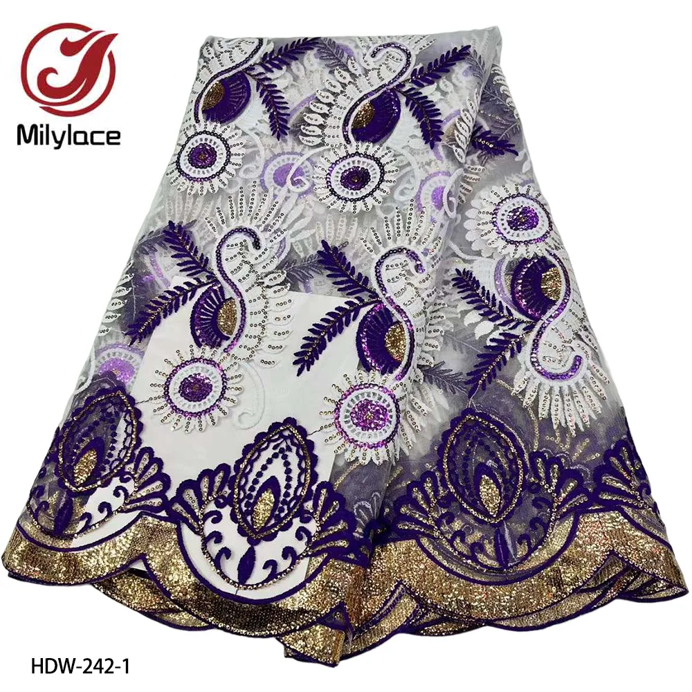 

Hot Sale African Lace Frabric High Quality French Lace Fabric Sequins Embroidered Net Lace for Wedding Dress HDW-24