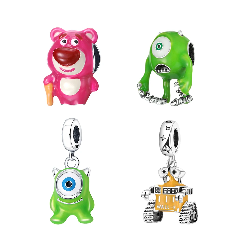 

S925 Original Cartoon Character Pink Bear Pendant Beads DIY Bracelet Necklace Fit for Pandora Women Birthday Party Friend Gifts