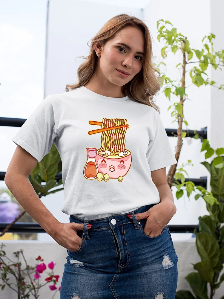 

Cartoon Ramen T Shirt Women Japanese Style Harajuku Summer Streetwear Tops White Casual T-shirt For Lady Instagram Clothes