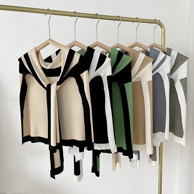 

Fashion Knitted Fake Collar Shawl Shoulder Wrap Removable Detachable Collar for Women Striped False Collar Clothes Accessories