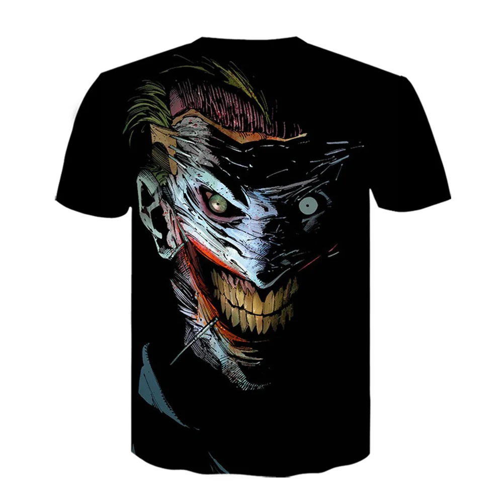 Летняя футболка с 3D-принтом клоуна Детская принтом лица Джокера для мальчиков