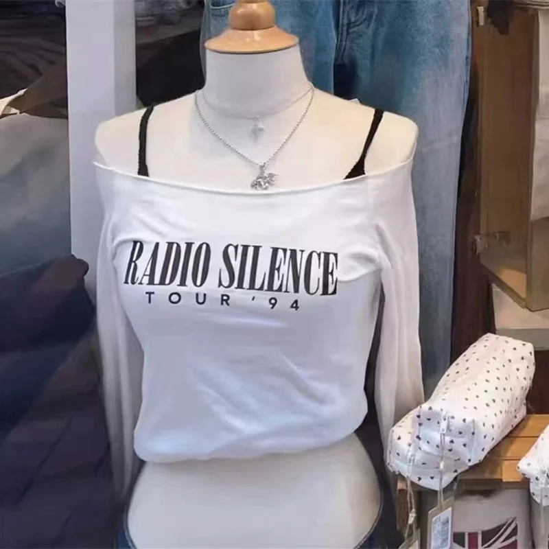 Женская Белая Рубашка С Буквенным Принтом Повседневный Топ Длинным Рукавом