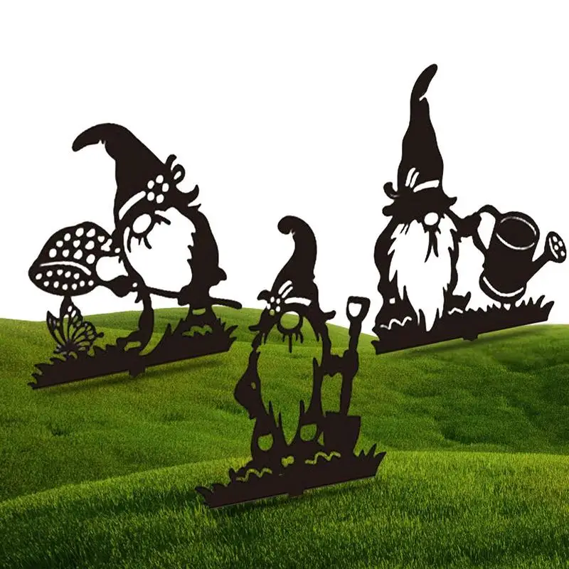 

Gnome Garden Signs Metal 3Pcs Vintage Metal Garden Silhouette Lovely Hollow Out Garden Yard Decoration Handcraft Gnome Sculpture