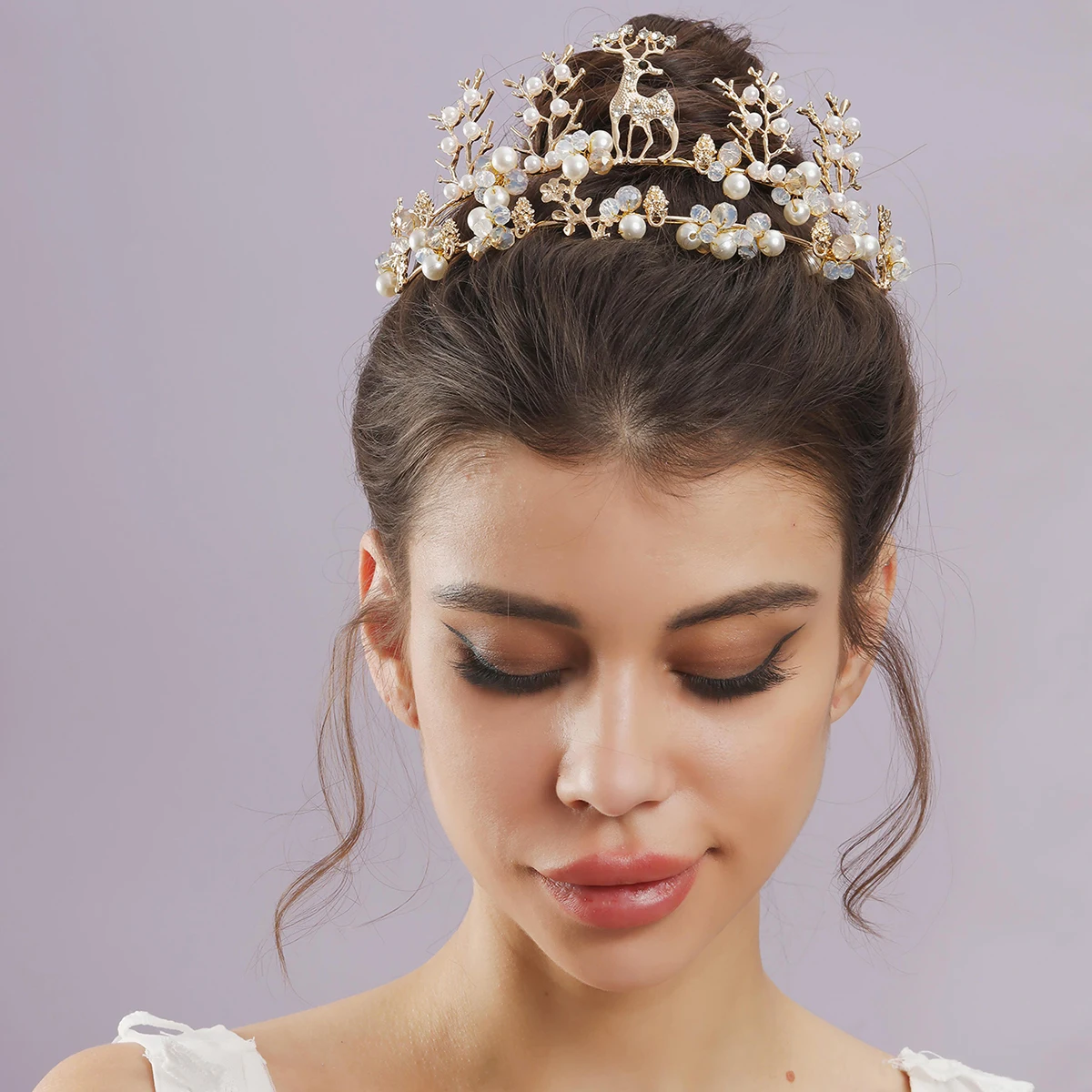 

Тиары и короны с кристаллами женские, свадебные аксессуары для волос с золотым жемчугом, диадемы в стиле принцессы, королевы, олень, подарок ...
