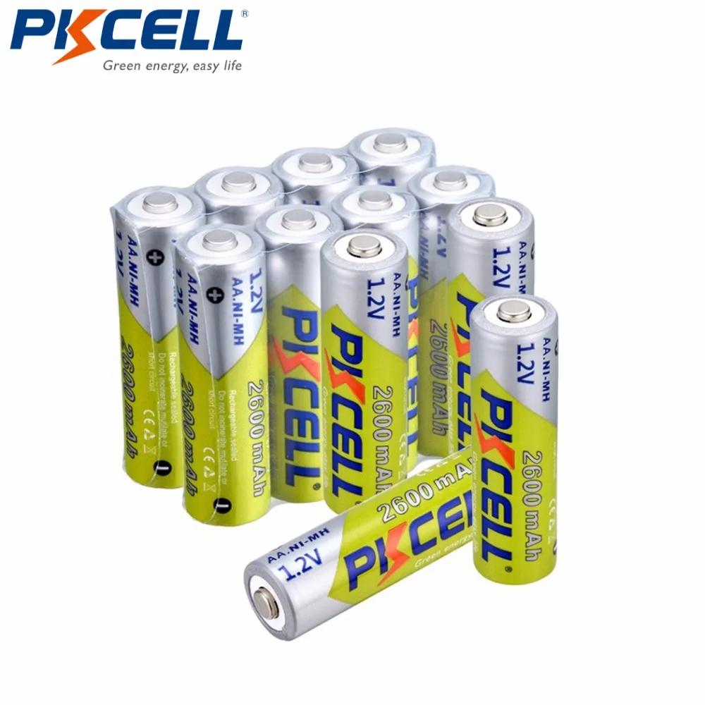 

12pcs/lot Pkcell 2600mAh AA Ni-Mh Rechargeable Battery 1.2V NiMh aa Batteries With 1000 Cycle for LED Flashlight