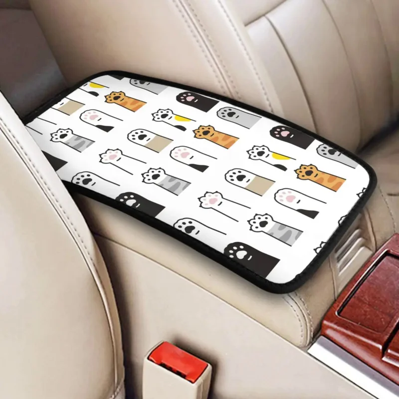 

Car Armrest Cover Mat Leather Cute Cat Hand Center Console Protective Cushion Pad Paw Auto Interior