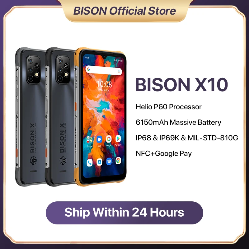 

UMIDIGI BISON X10 Global Version Smartphone NFC IP68 & IP69K 4GB 64GB Helio P60 Octa Core 6.53" HD+ 20MP Triple Camera 6150mAh U