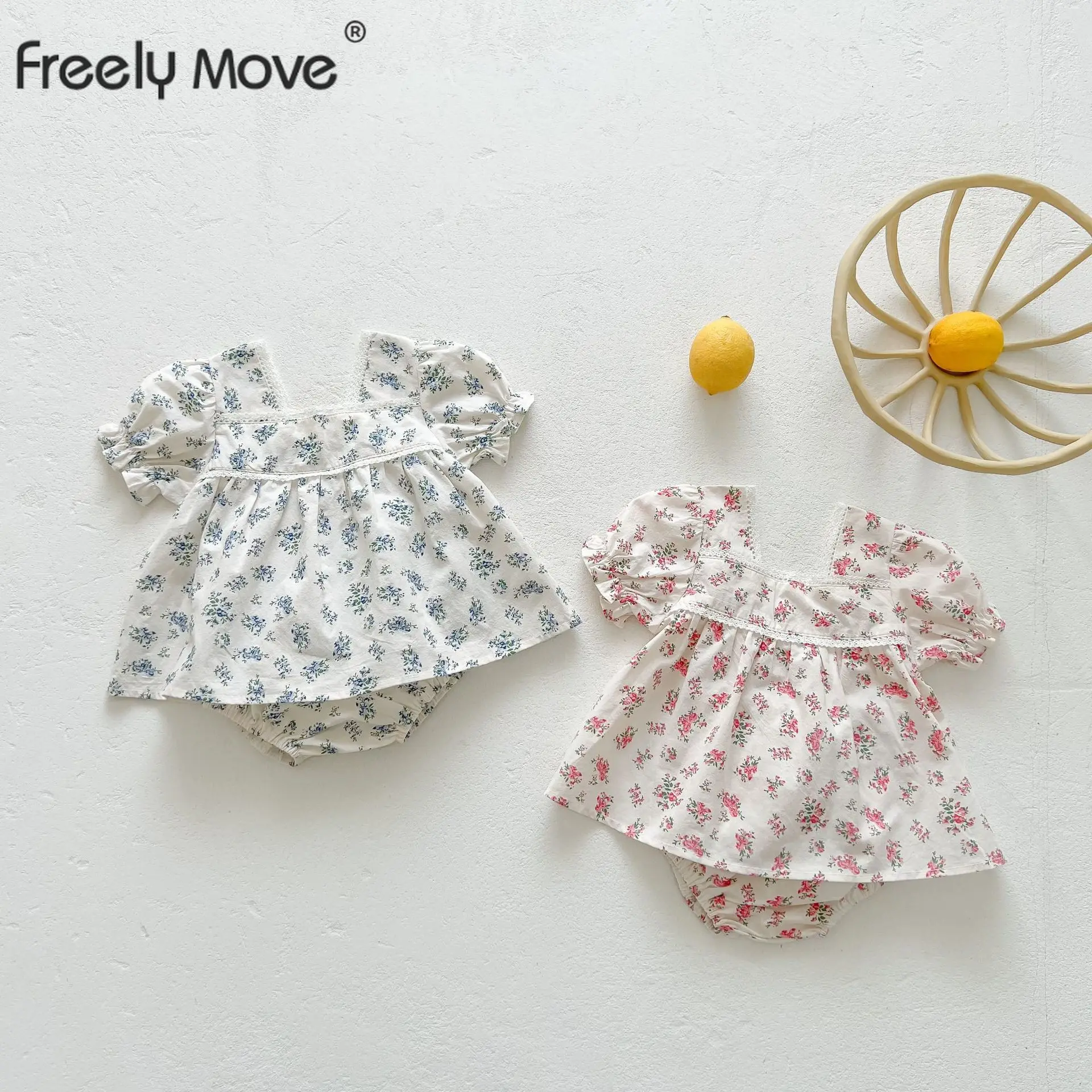 

Freely Move Newborn Baby Girl Summer Outfit Toddler Girls Floral Square Collar Tops+PP Shorts 2pcs Sets Infant Kids Clothes Suit