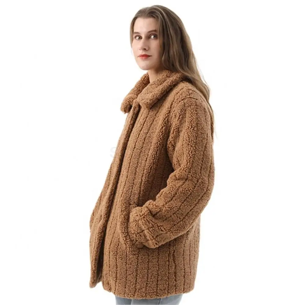 Winter Keep Warm Women Real Fur Coat Fashion Designer Simple Long Real Fur Fleece Teddy Women's Teddy Real Fur Lapel Jackets