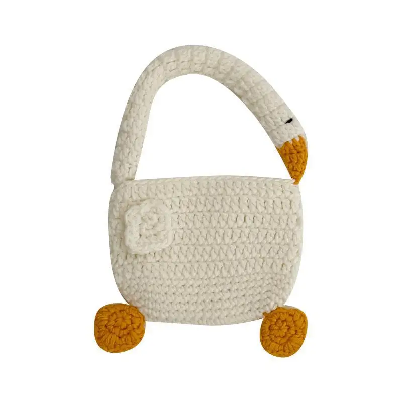 

Versatile Lovely Weave Big White Goose Handbag Manual Knitting Wool Women's Bags Children Funny Popular Simplicity Daily Bag