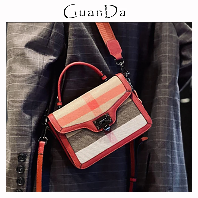 

Luxury Female Bag Versatile Classic Stripes Plaid Canvas Women Crossbody Messenger Bag Check Lady Shoulder Lock Flap Handbag