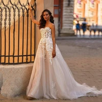 tulle a line sleeveless wedding dress sweetheart lace appliques open back lace up bridal gown for women 2022 custom made