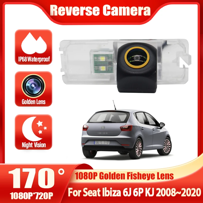 Фото Автомобильная камера заднего вида FishEye для Seat Ibiza 6J 6P KJ 2008 ~ 2017 2018 2019 2020 HD камера ночного видения 1080P заднего вида золотая №1