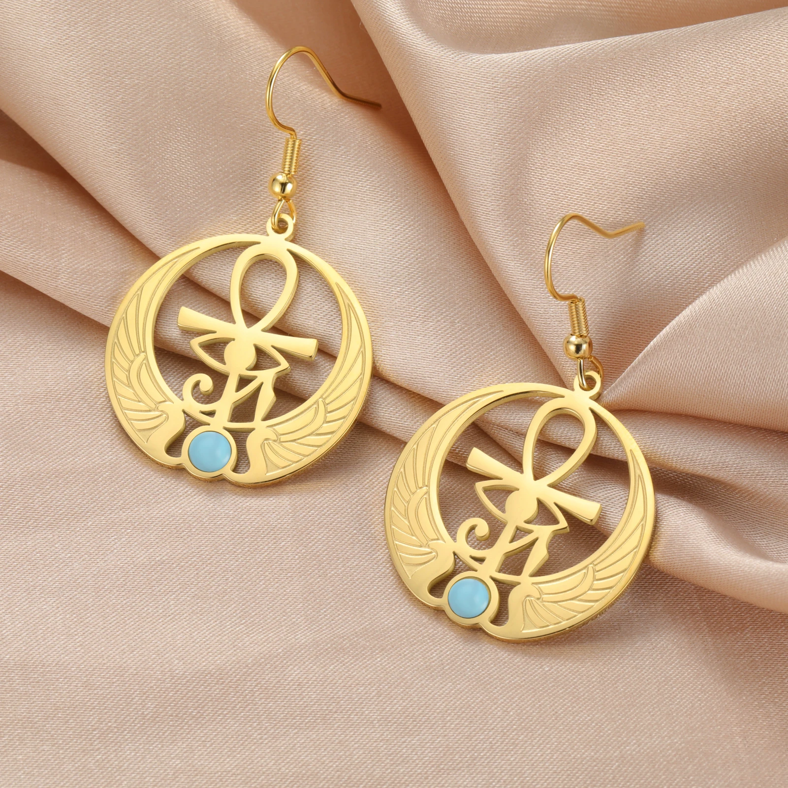 Teamer египетские серьги в форме глаз хора круглые из нержавеющей стали с бирюзовым