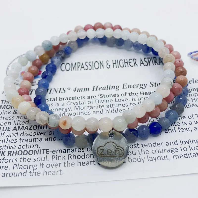 

3 шт./компл. 4 мм энергетический камень, женские подвесные браслеты, натуральный родонит, морганит, синий камень, комплект ювелирных изделий