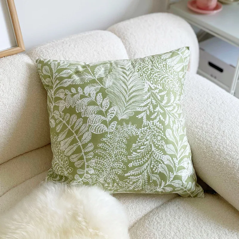 

DUNXDECO Simple Ins Fresh Green Leaf Soft Cushion Cover Decorative Pillow Case Nordic Nature Art Living Room Soft Bedding