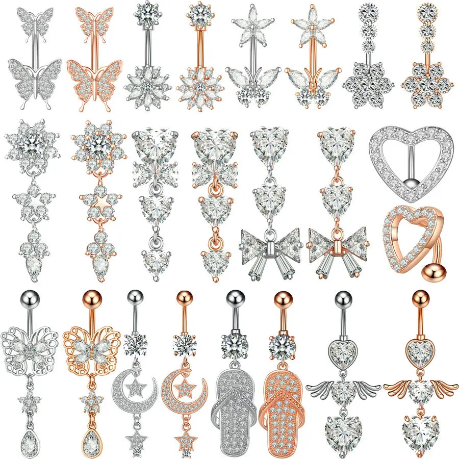 

10pcs/Lot Mix Style Fully-Jewelled CZ Heart Belly Ring Sexy Dangle Surgical Steel Navel Bars Piercing Ombligo Nombril Ferido