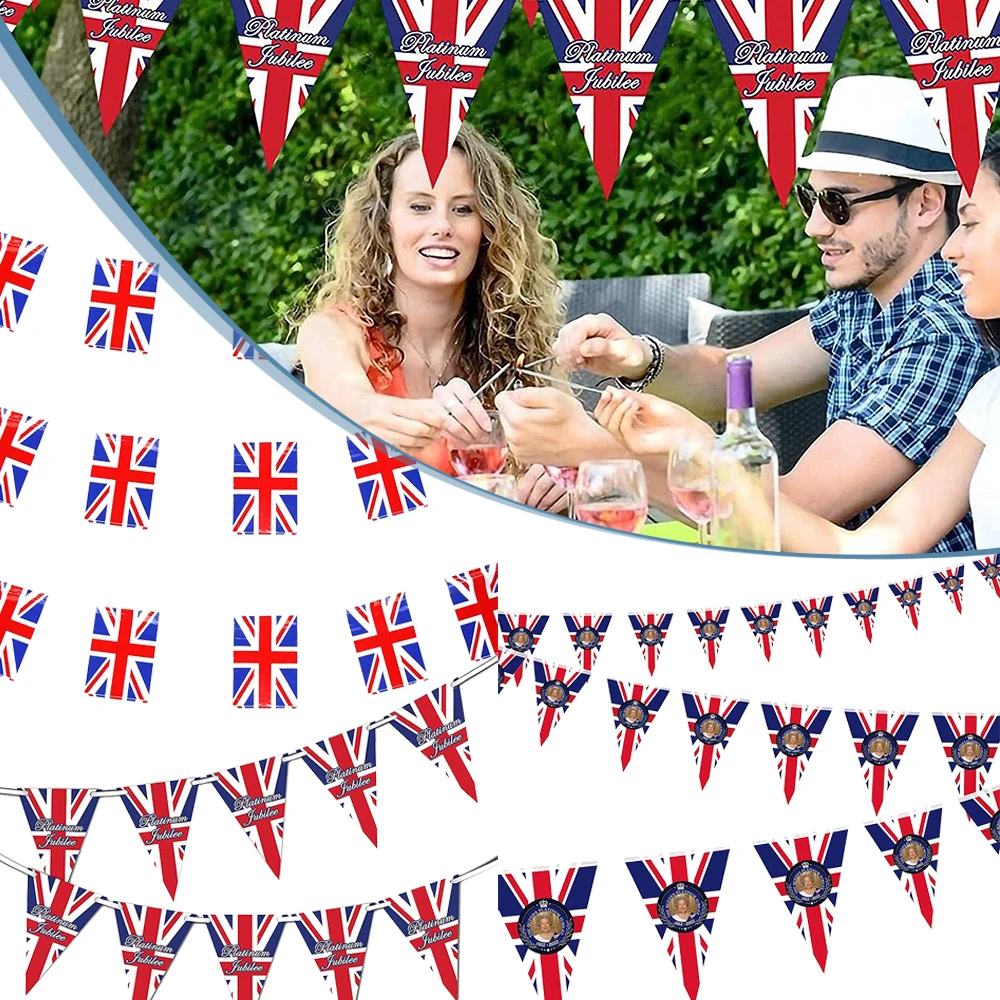 

20pcs Elizabeth Queen 70th Anniversary Banner Celebration Supply Triangular Flags For Parade International Themed Party Flags