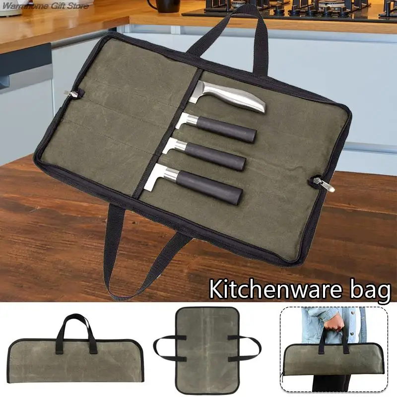 

Portable Travel Picnic Chef Knife Roll Bag Canvas Kitchen Knife Storage Pocket Camping Chef Knife Carry Case Organizer