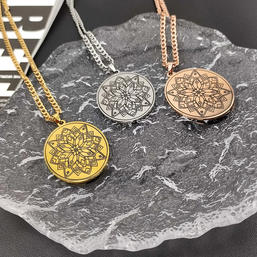 

New Datura flowers of Life Mandala Necklace Pendant Men Women Sacred Geometry Aesthetic Accessories Choker Fashion Jewelry Gift