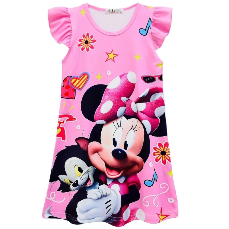 Милое детское платье с летающими рукавами и Микки Диснеем индивидуальная летняя