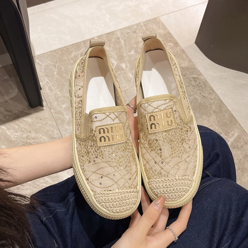 Кроссовки женские сетчатые с блестками однотонные Повседневная Удобная дышащая