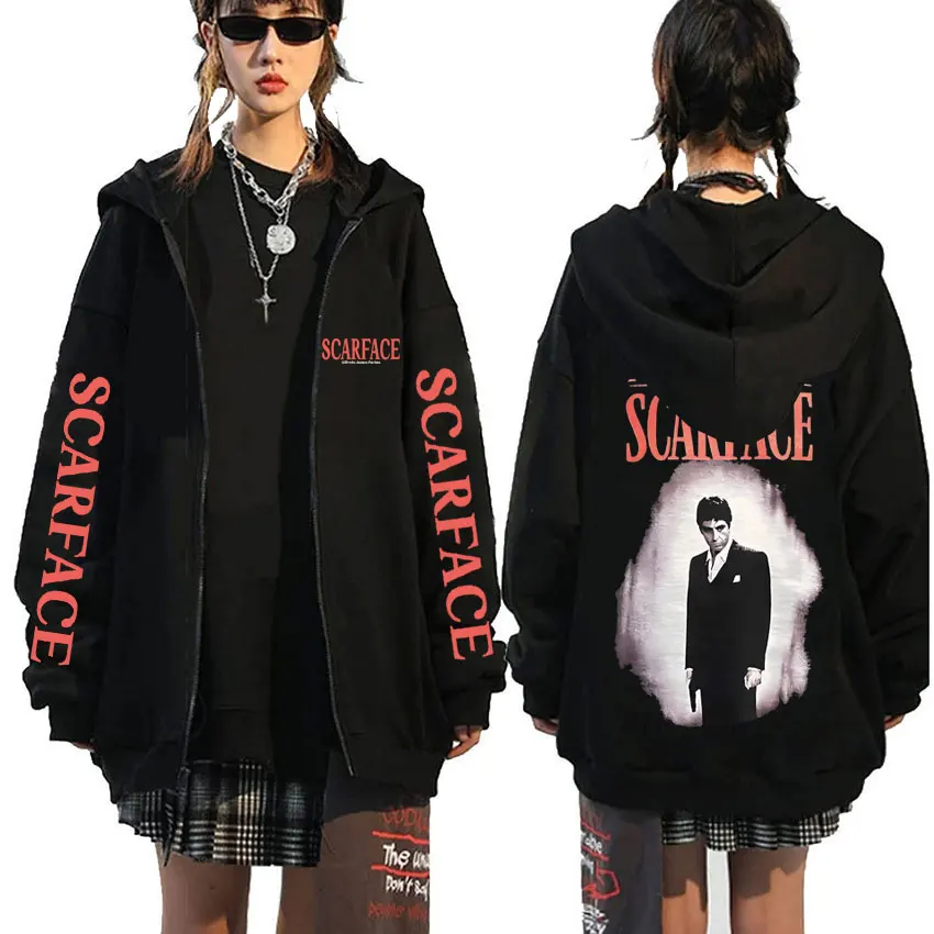 Толстовка с капюшоном и молнией для мужчин женщин винтажный принт Тони Монтана