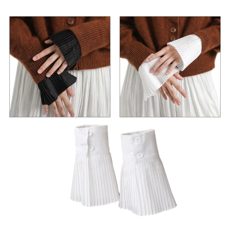 

Decorated Cloth Wrist Cuffs Spring Summer Lovely Skirt Removable Sleeves Flounces Wrist Sleeves for Woman Sweet Girls