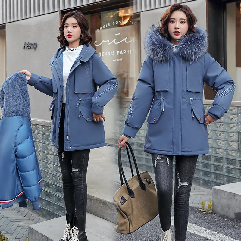 2022 New Korean Style Plush Thickened Jacket Cotton Jacket Women's Medium Long Winter Jacket Fashion Casual Women's Coat