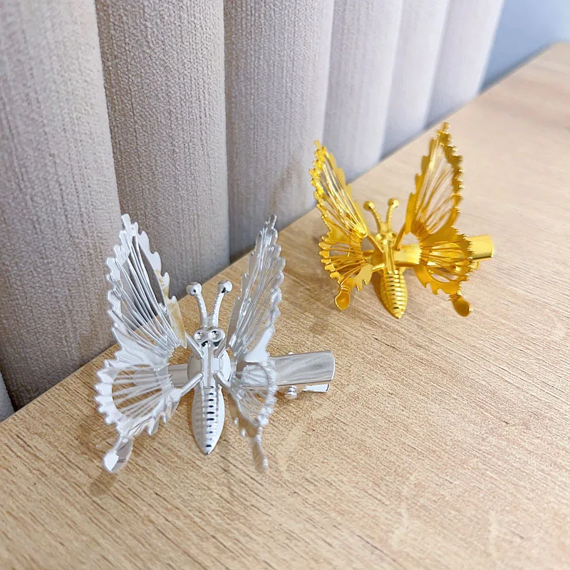 Трендовая элегантная металлическая полая заколка для волос с золотой бабочкой