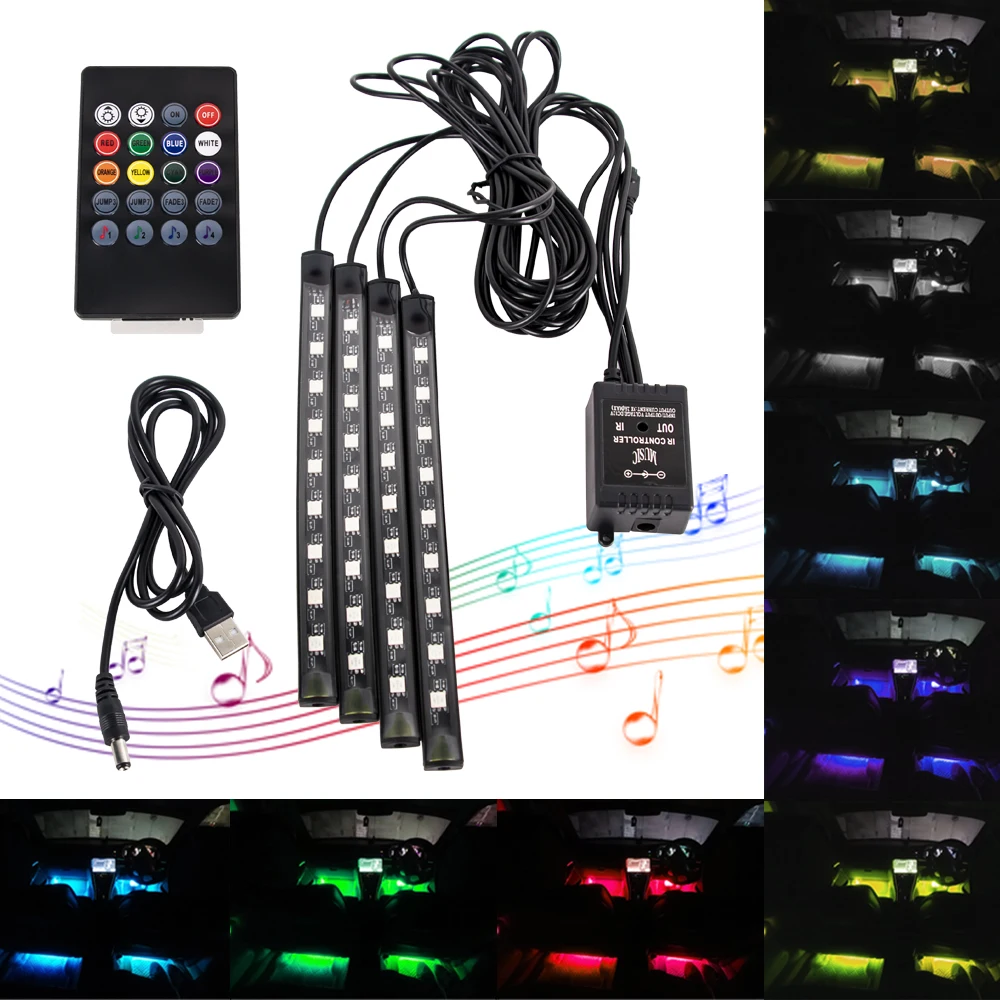 

Car Foot Light Ambient Lamp 48 72 LED with USB Wireless Remote App Control Multiple Modes RGB Atmosphere Decorative Lamps