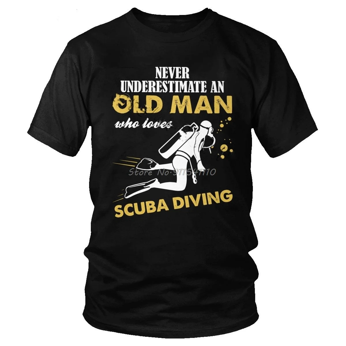 

Never Underestimate An Old Man Who Loves Scuba Diving T-Shirt Men Cotton Short Sleeve Tshirt Dive Quote Tee For Diver Lover Gift