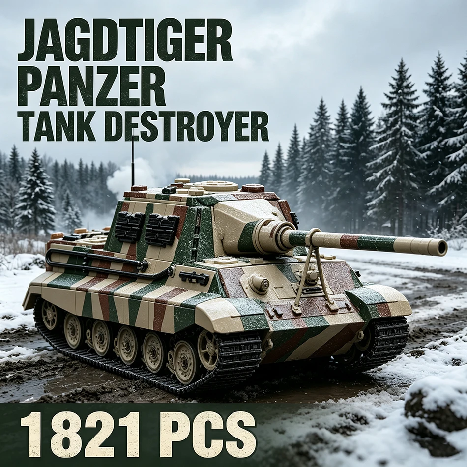 Фото 1821 деталь, 1944 Jagdtiger, танк-разрушитель, конструктор, немецкая военная техника, Panzer Tiger Ausf. Танк с солдатами, игрушки из кирпичиков, подарки №1