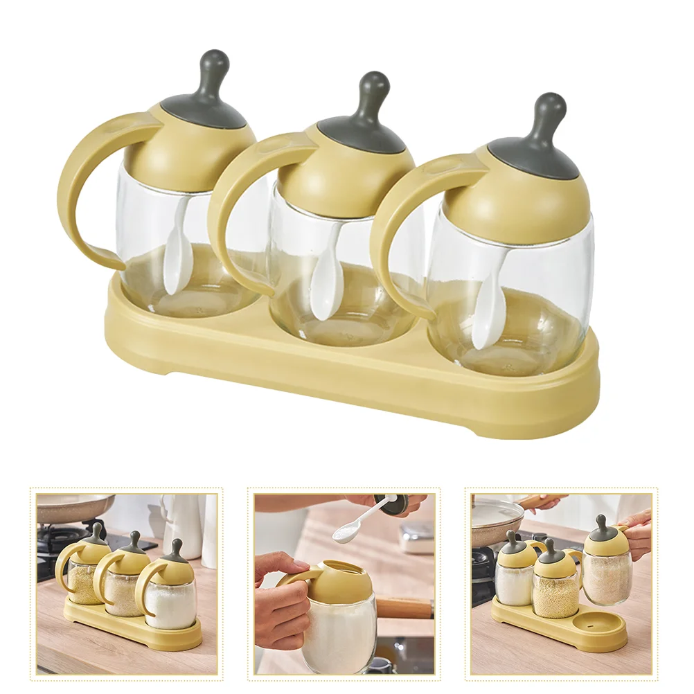 

1 Set Seasoning Holder Set Seasoning Organizer Set Condiment Glass Bottle