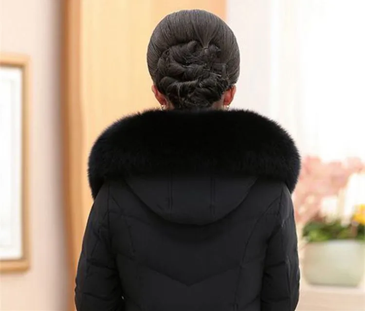 Fur Collar Hooded Mother's Middle Long Cotton Coat 50 To 65 Year Old Women Warm Wadded Jacket Thicken Slim Parkas Female 5XL enlarge