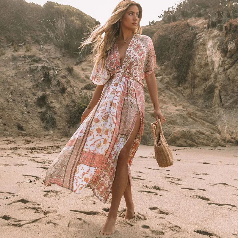 WeHello-весеннее Новое Женское Платье с принтом в богемном стиле Пляжная