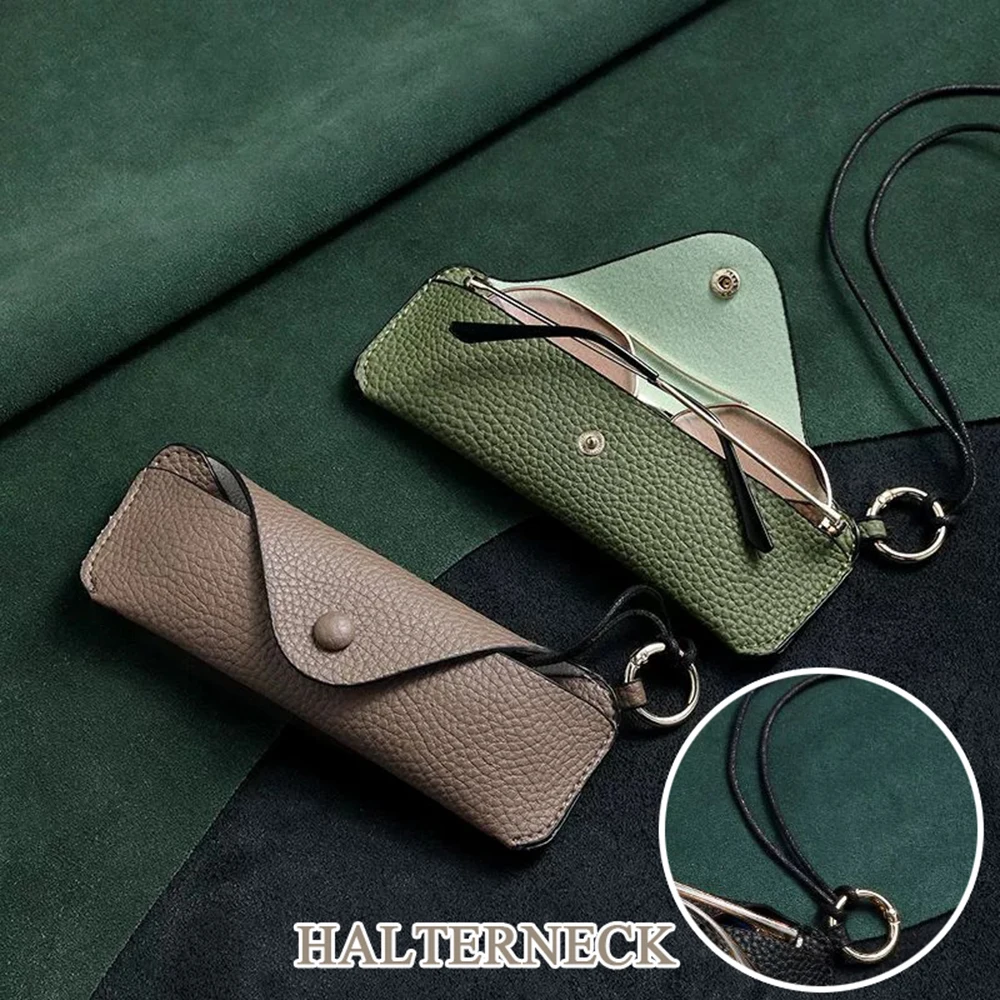 

Hanging Neck Bag Leather Box Rope Myopia Glasses Sunglasses Couple Organizer Head Layer Cowhide Fashion Girl Gift Woman
