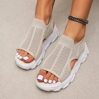 mesh breathable sandals womens 2022 summer new fashion thick soled sandals casual fish mouth beach shoes large size 35 42