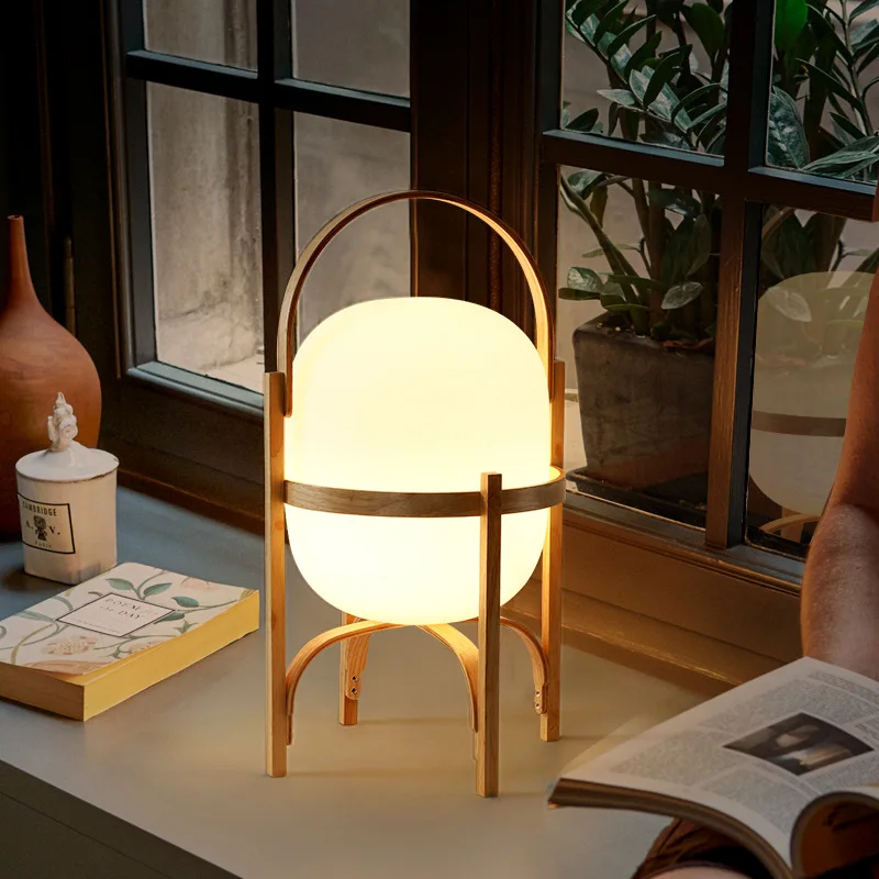 Modern Wood Table Lamp Basket TyPe Japanese Standing Light Art Tabletop LED Lighting for Living Room Bedroom Beside Study Lights