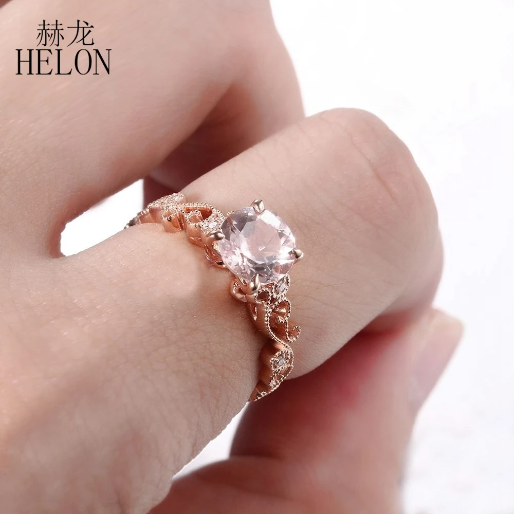 HELON однотонное 14K розовое золото безупречные круглые 7 мм Природный морганит SI/H