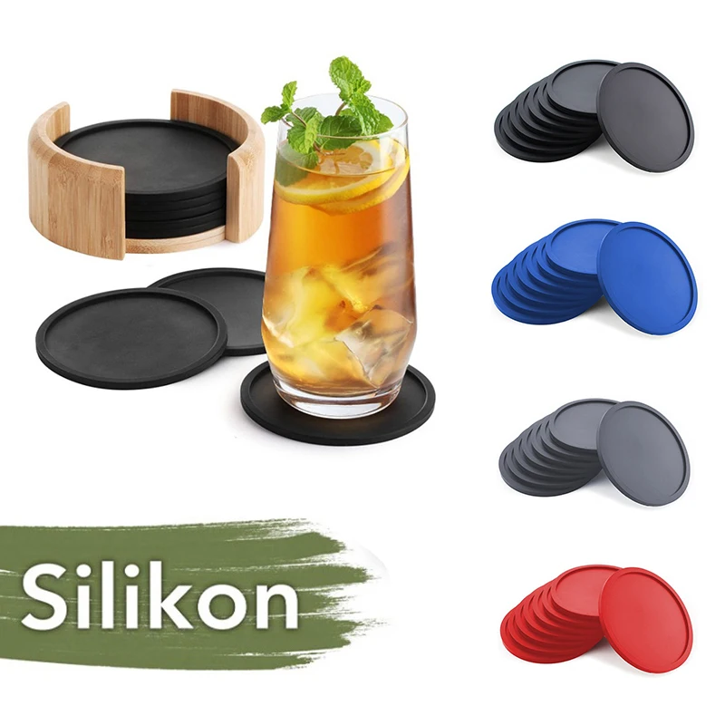 

10cm Round Thickened Silicone Coaster Coffee Coaster Creative Spill Proof Pad 4-piece Set Table Mat Coaster