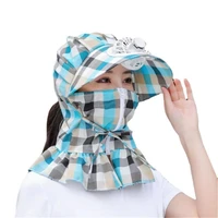women outdoor sun hat with rechargeable fan cotton uv protective wide brim hat anti uv hat with neck cover for gardening