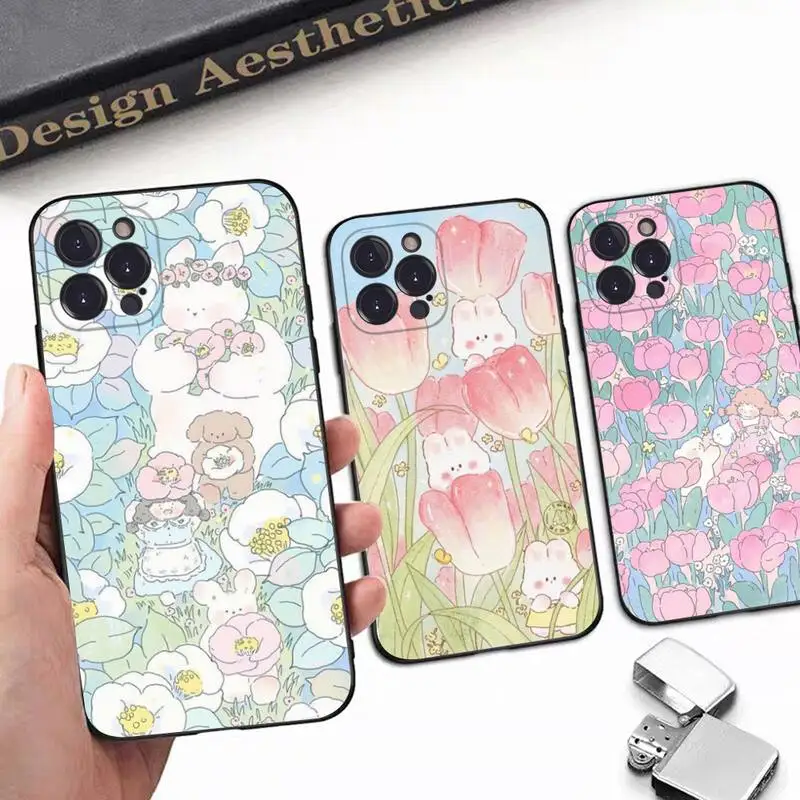 

Cartoon illustration of flowers Phone Case For iPhone 8 7 6 6S Plus X SE 2020 XR XS 14 11 12 13 Mini Pro Max Mobile Case