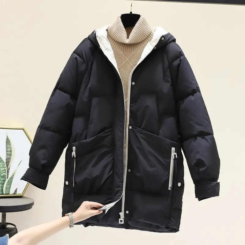 Autumn & Winter 2023 New Down Cotton Jacket Women's Long Cotton Jackets Korean Version of Loose Bread Clothing Thick Cotton Coat